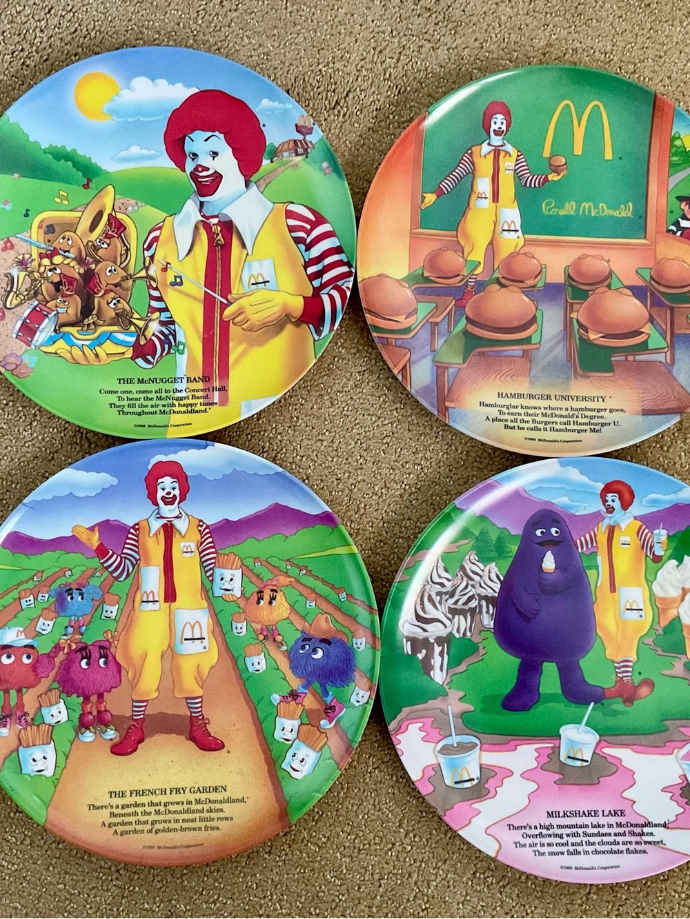 Vintage 1989 McDonald’s McDonaldland Plates Set of 4 Ronald McDonald